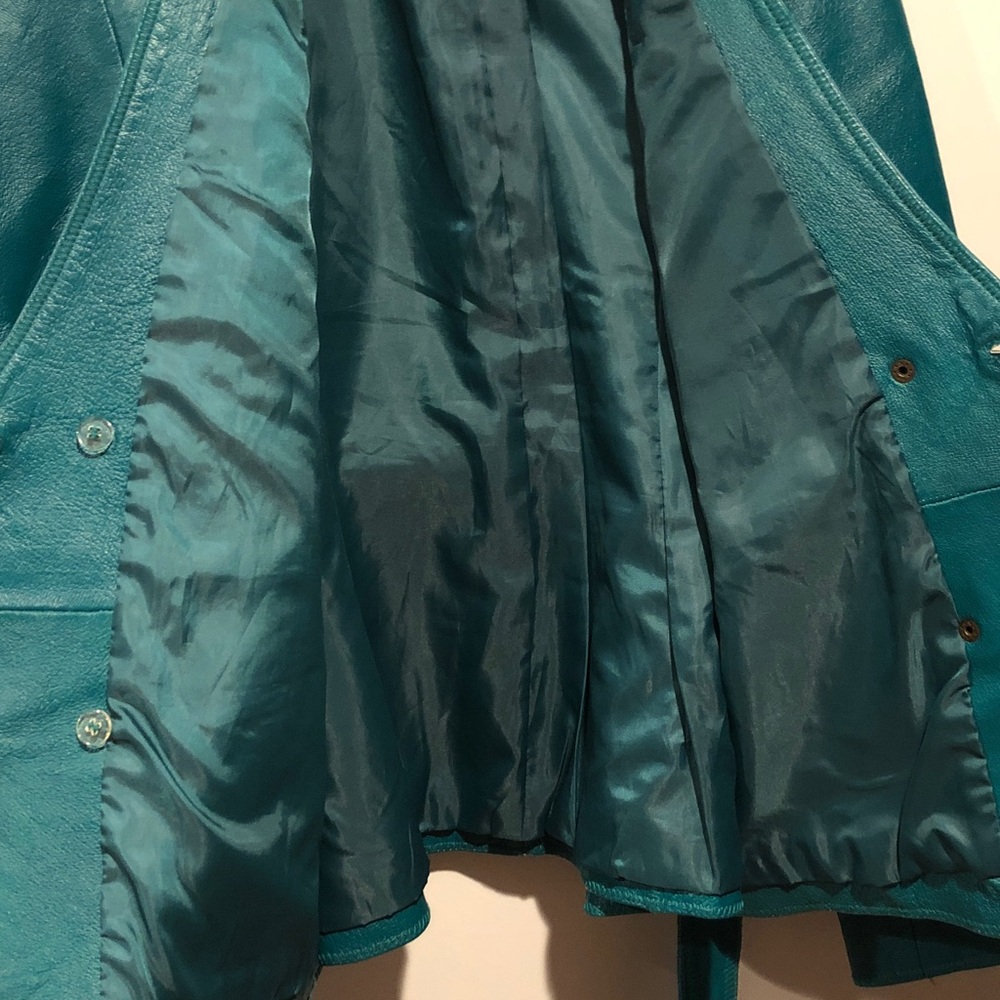 metrostyle Vintage Teal Leather Belted Jacket - Picture 5 of 7